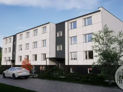 Two Segment Apartment Building 3D Model with Decorative Facade 3D model