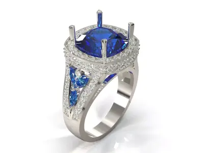 Luxury Blue Sapphire Gold Ring Ready for 3D Manufacturing 3D print model