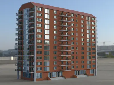 Building 3D model apartment in middle of field Low-poly 3D model