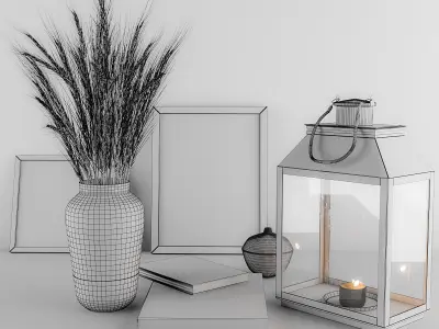 Decorative set Blue Wheat and Lantern 3D model