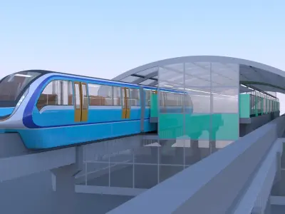 Monorail station with train 2024 IV 3D model