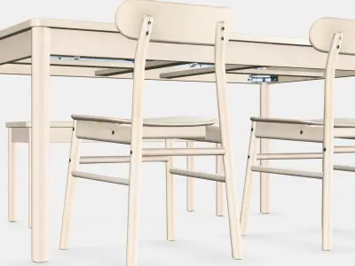 RONNINGE - RONNINGE Table with 2 chairs and bench Low-poly 3D model