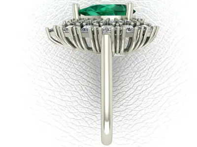 Pear shape Emerald Ring with Princess cut and Round diamonds 3D print model