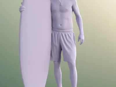 Andy 10101 - Surfer guy holding Surfboard Low-poly 3D model