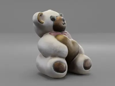 Ceramic Teddy bear with heart Low-poly 3D model