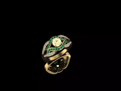 Elegant Gold Ring Adorned with Diamonds and Emeralds Free 3D print model