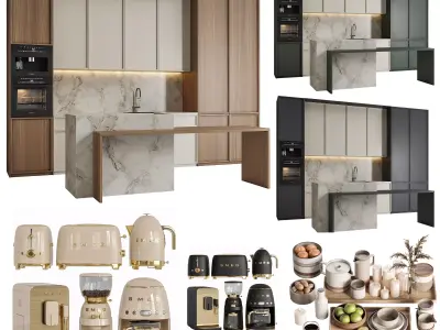 Modern kitchen and decorations and small appliances 3D Model Collection
