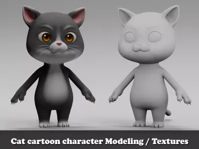 Cat cartoon character modeling textures 3D model