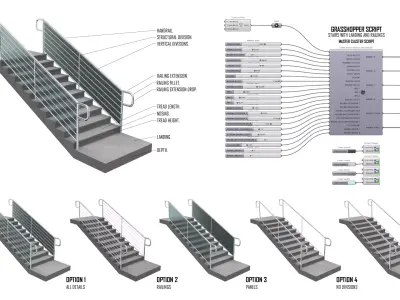 Stairs with Landing and Railings Grasshopper Script 3D model