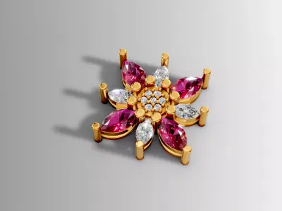 Floral Marquise Gemstone Stud Earring 3D print model
