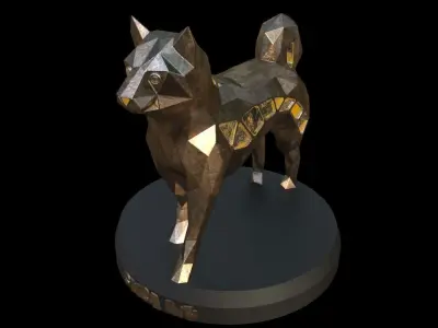 Steampunk Shiba Inu Dog Pose Low-poly 3D model