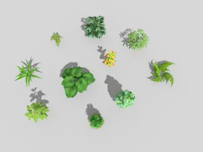 10 low poly ground plants pack Low-poly 3D model
