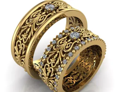 Vintage Wedding Rings With Diamonds 3D print model
