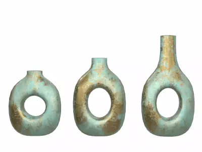 Turquoise and Gold Decor Vase Set 3D model
