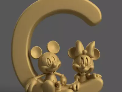 Cute mickey mouse and minnie Letter C for Fun Decoration 3D print model