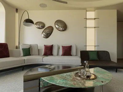 Modern luxury living and dining room interior 3D model buy