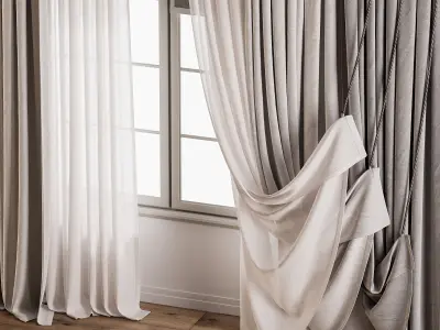 Curtain set with sheer and pleated drapes 67 3D model