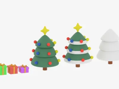 Christmas Tree and Gift Boxes Low-poly 3D model