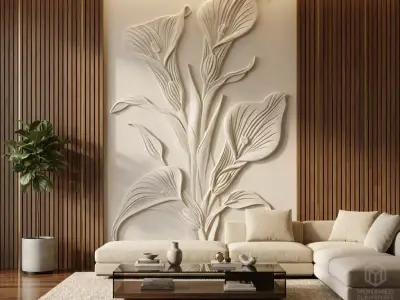modern Calla lily panel wall decor set relief mural CNC 153 3D model