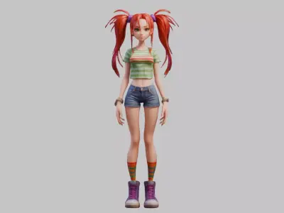 Female Full Body Game Character Model Low-poly 3D model