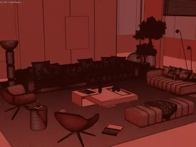 Dual-Tone Luxury Living Room 3D Model 3D model