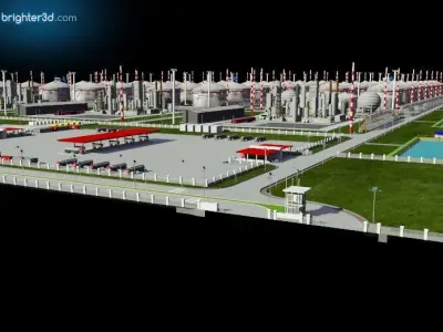 refinery industry area with ship 3D model