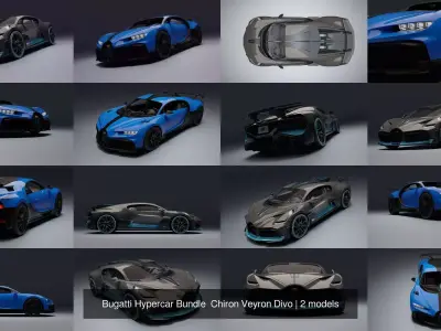 Bugatti Hypercar Bundle  Chiron Veyron Divo 3D Model Pack