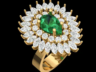 Emerald Sunburst Ring 3D print model