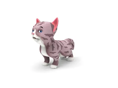 Cartoon Cute Pet Kitten Rigged  Low-poly 3D model