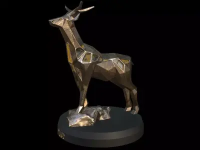 Steampunk Deer Rock Low-poly 3D model