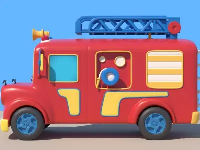 Cartoon Fire Truck 3D Model Low-poly 3D model