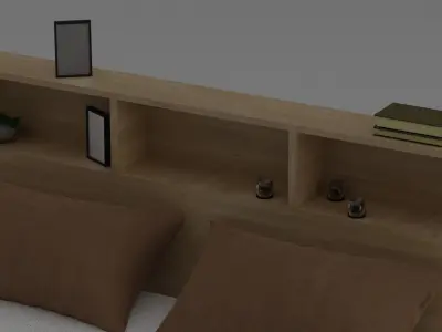 Comfortable double bed with shelves 3D model