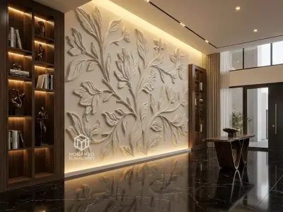 Modern Floral Relief Panel Wall Decor Set STL Mural CNC 317 3D model