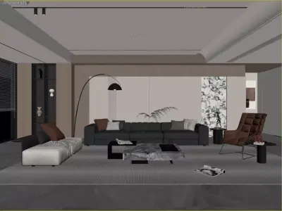 Modern Luxury Living Room with Sophisticated Decor 3D model