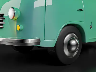 Vintage Old Style Retro minivan Low-poly 3D model