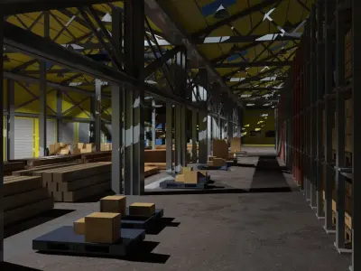 Warehouse interior and exterior whit props Free 3D model