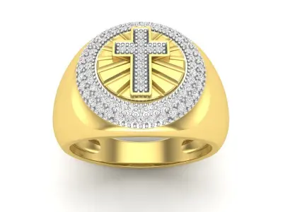 AV 483 Mens Round Diamond Circle Cross Ring 3D print model