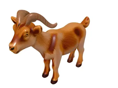 Stylized Wooden Goat Figurine Model Low-poly 3D model