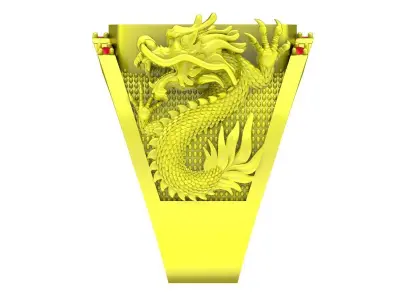 Luxury Letter Q Dragon Signet Ring 3D Model for Men Jewelry 4398 3D print model