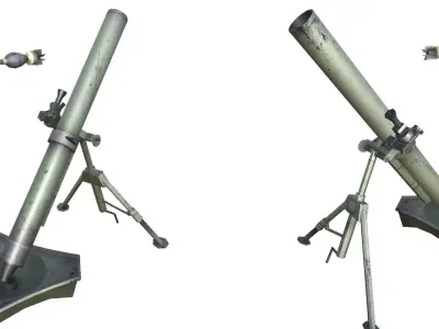 08-mortar-gun model 3d game ready model Low-poly 3D model Low-poly 3D model