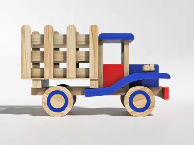 Wooden Toy Truck Car Low-poly 3D model