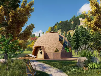 Design model of a 14m diameter geodesic dome cabin 3D model