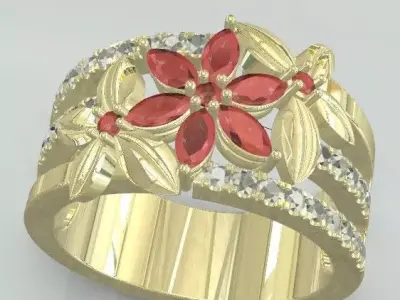 Flower ring with marquise diamonds 3D print model