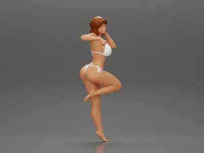 Sexy girl in bikini Leaning Against car 3D print model