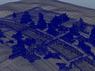 Ruins after the war Low-poly 3D model