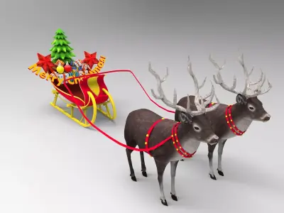 Deer Santa Sleigh Low-poly 3D model