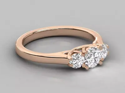 Luxury Three Stone Diamond Ring CAD Design 3DM STL 3D print model