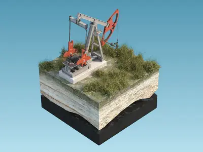 Oil Pumpjack isolated island 3D model