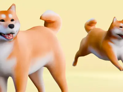 Low poly - Stylized dog - Shiba Inu Low-poly 3D model
