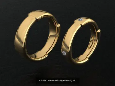Convex and Geometric Diamond Wedding Band Rings Set  3D Model Pack